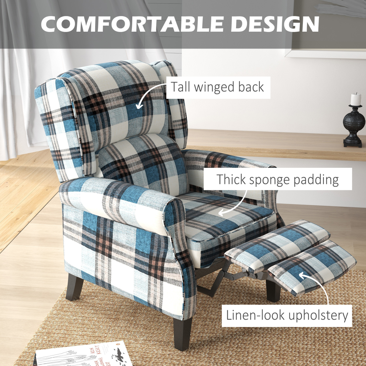 HOMCOM Recliner Chair for Living Room Wingback Chair with Padded Armrest