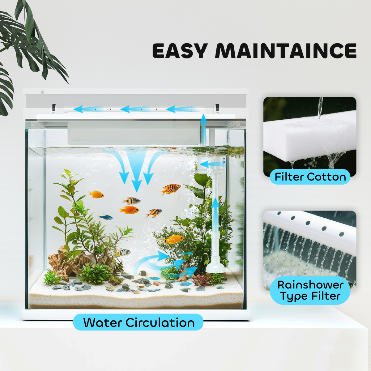 PawHut 14L Small Fish Tank with Filter System, LED Lights, Water Pump