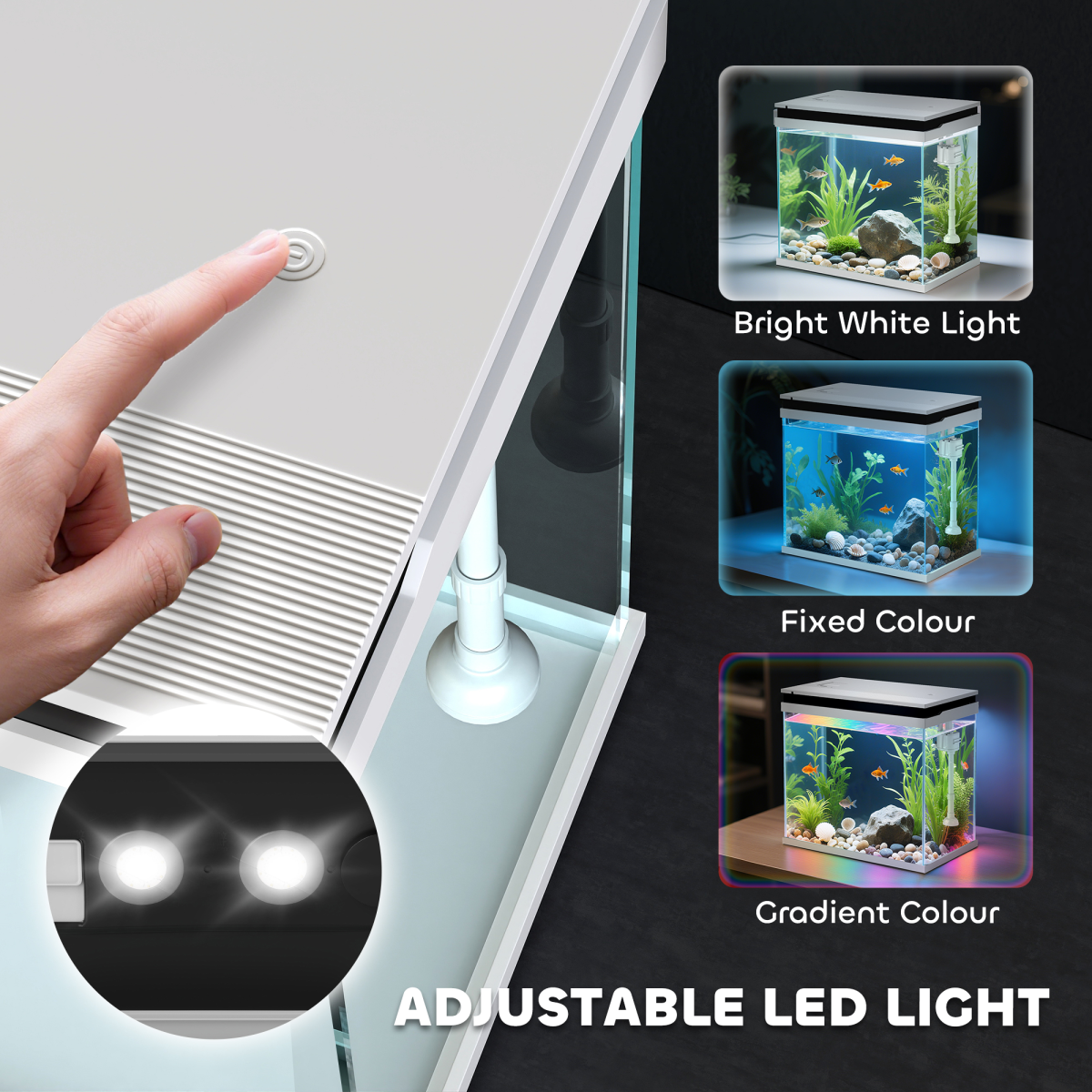 PawHut 14L Small Fish Tank with Filter System, LED Lights, Water Pump