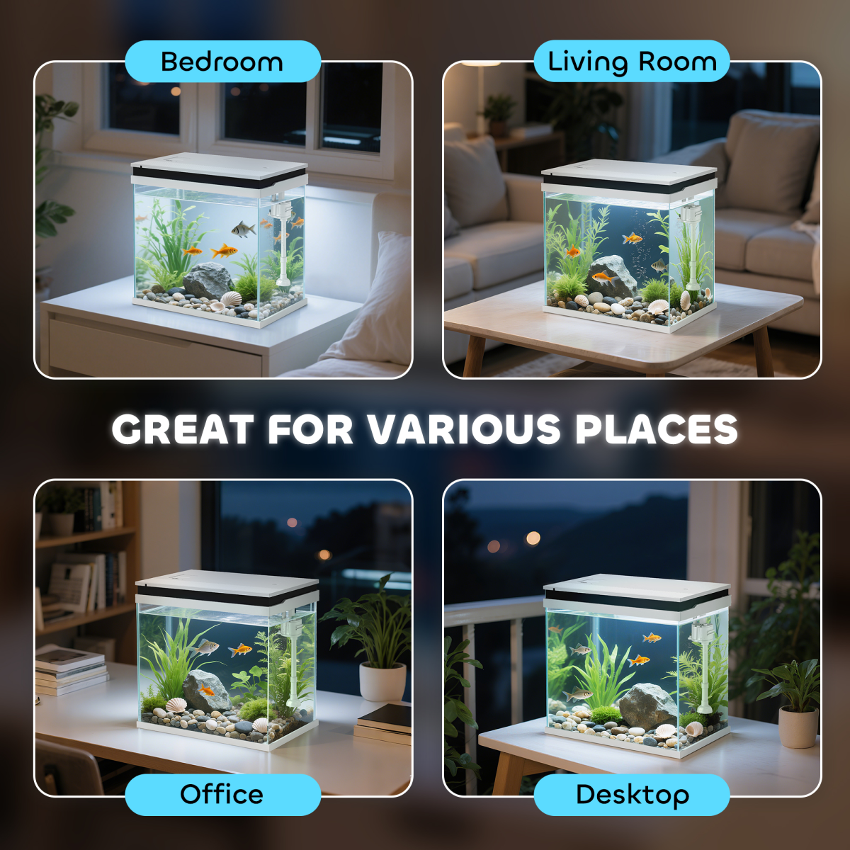 PawHut 14L Small Fish Tank with Filter System, LED Lights, Water Pump