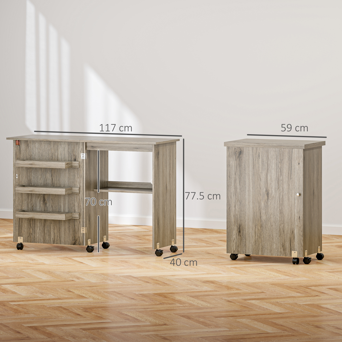 HOMCOM Folding Sewing Table Rolling Craft Table with Drop Leaf Wheels