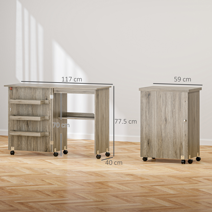 HOMCOM Folding Sewing Table Rolling Craft Table with Drop Leaf Wheels