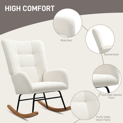 Comfort Rocking Chair - Teddy Fleece Upholstery & Supportive Design