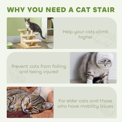 PawHut Cat Steps 3 Stairs Deluxe Pet Portable Easy Climb Assistance Lightweight