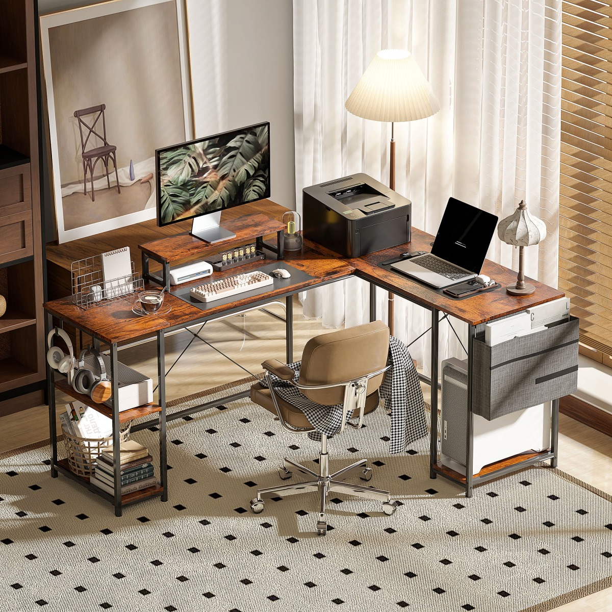 HOMCOM 168cm Reversible L Shaped Desk, 240cm Two Person Desk