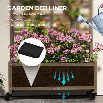 Outsunny Wooden Trellis Planter, Raised Garden Bed with Wheels and Bed Liner