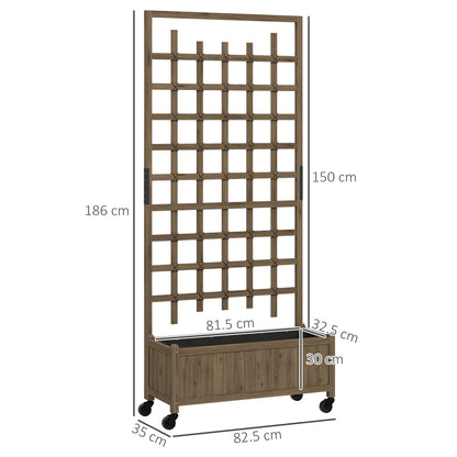 Outsunny Wooden Trellis Planter, Raised Garden Bed with Wheels and Bed Liner