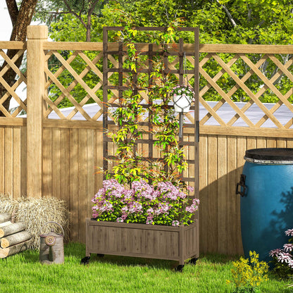 Outsunny Wooden Trellis Planter, Raised Garden Bed with Wheels and Bed Liner