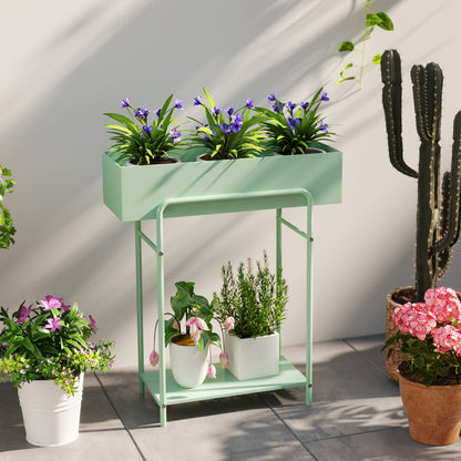 Elegant Green Metal Plant Stand - Two-Tier Design for Versatile Arrangements