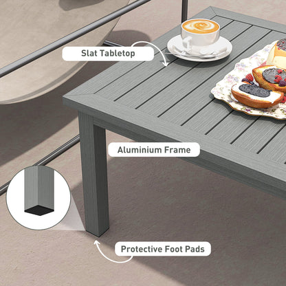 Outsunny Aluminium Outdoor Coffee Table Patio Table w/ Grey Wood Grain Effect