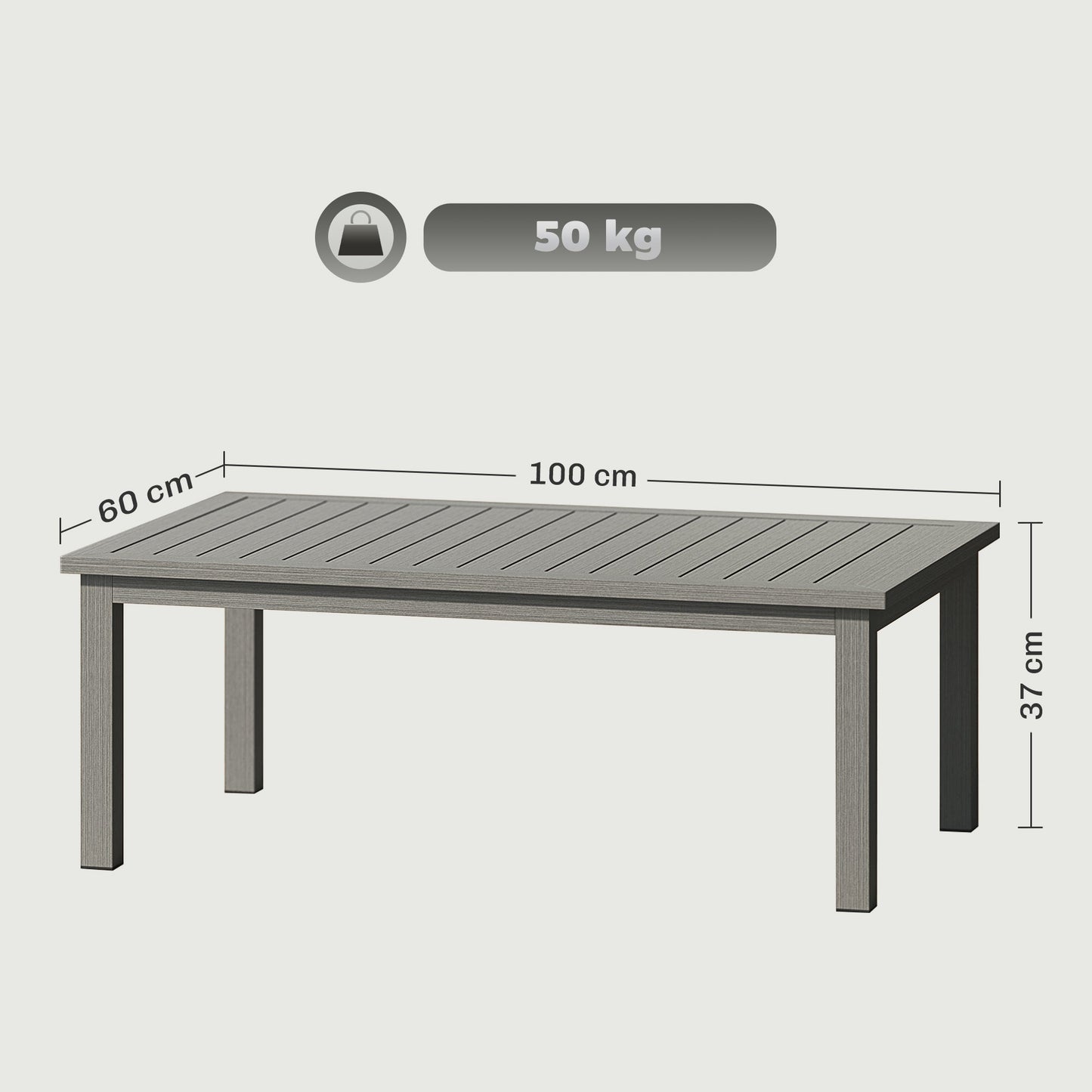 Outsunny Aluminium Outdoor Coffee Table Patio Table w/ Grey Wood Grain Effect