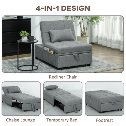 HOMCOM 4-in-1 Pull Out Sleeper Chair Bed with Pockets