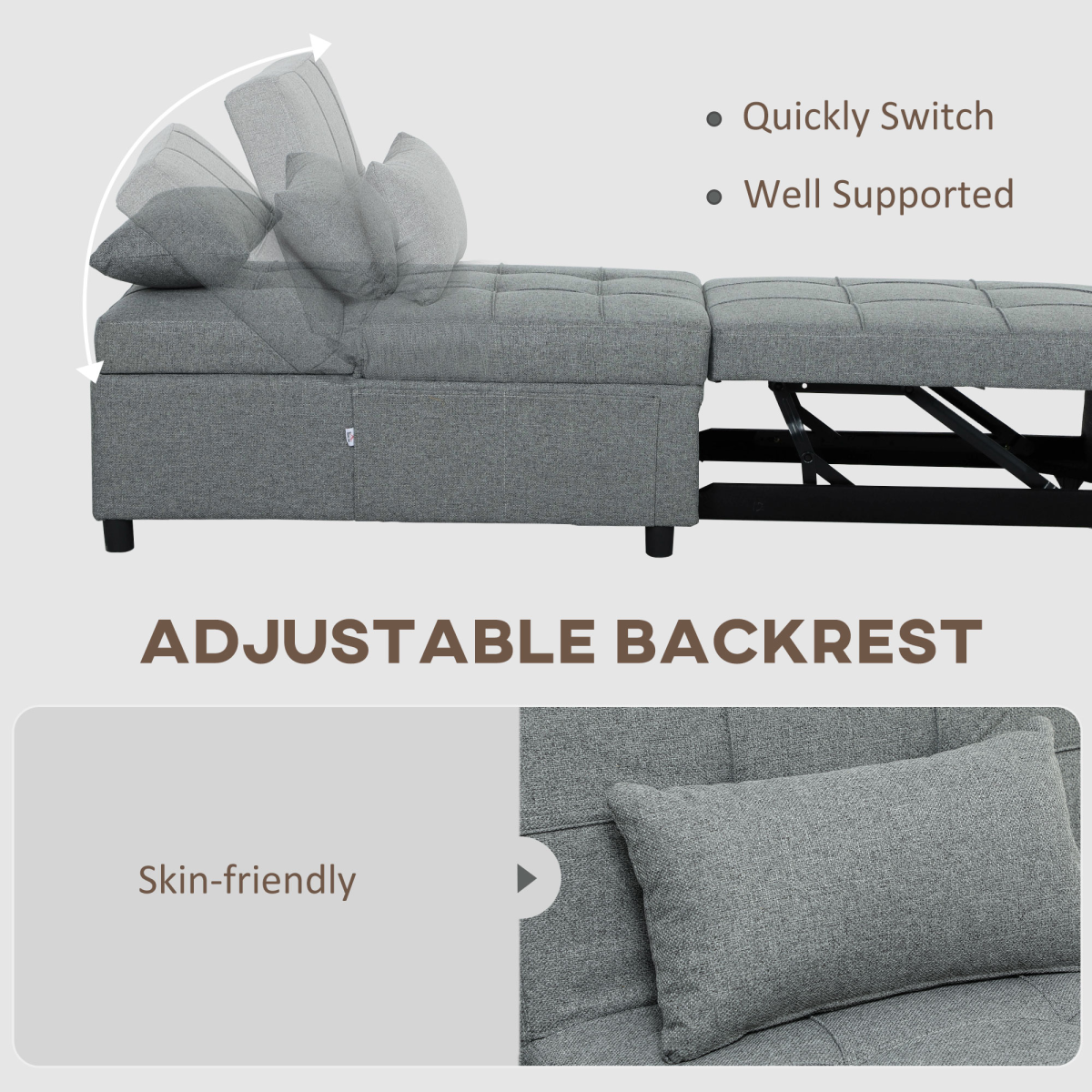 HOMCOM 4-in-1 Pull Out Sleeper Chair Bed with Pockets