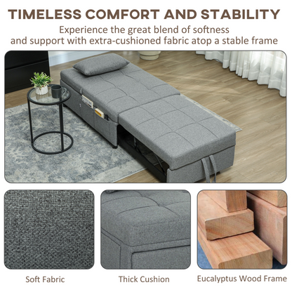 HOMCOM 4-in-1 Pull Out Sleeper Chair Bed with Pockets