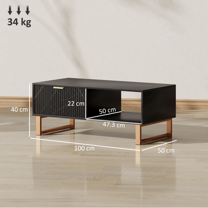 HOMCOM Coffee Table, Living Room Table with Drawer and Open Shelves