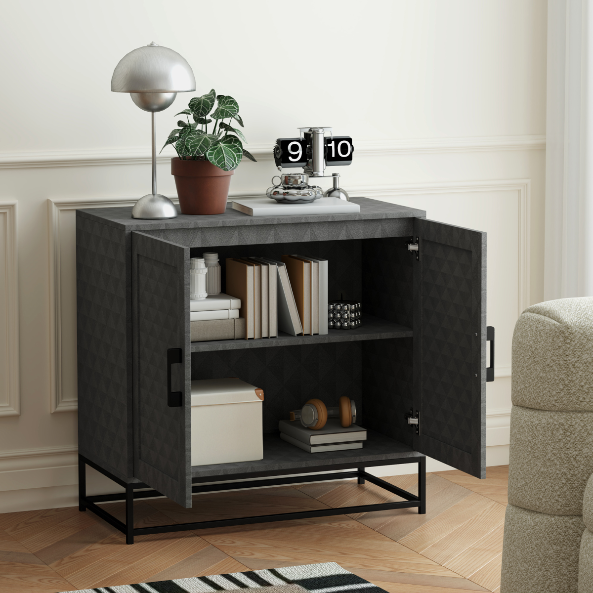 HOMCOM Modern Storage Cupboard with Adjustable Shelf and 2 Doors