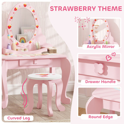 AIYAPLAY Kids Dressing Table Set, 2 PCS Children Vanity Table with Stool