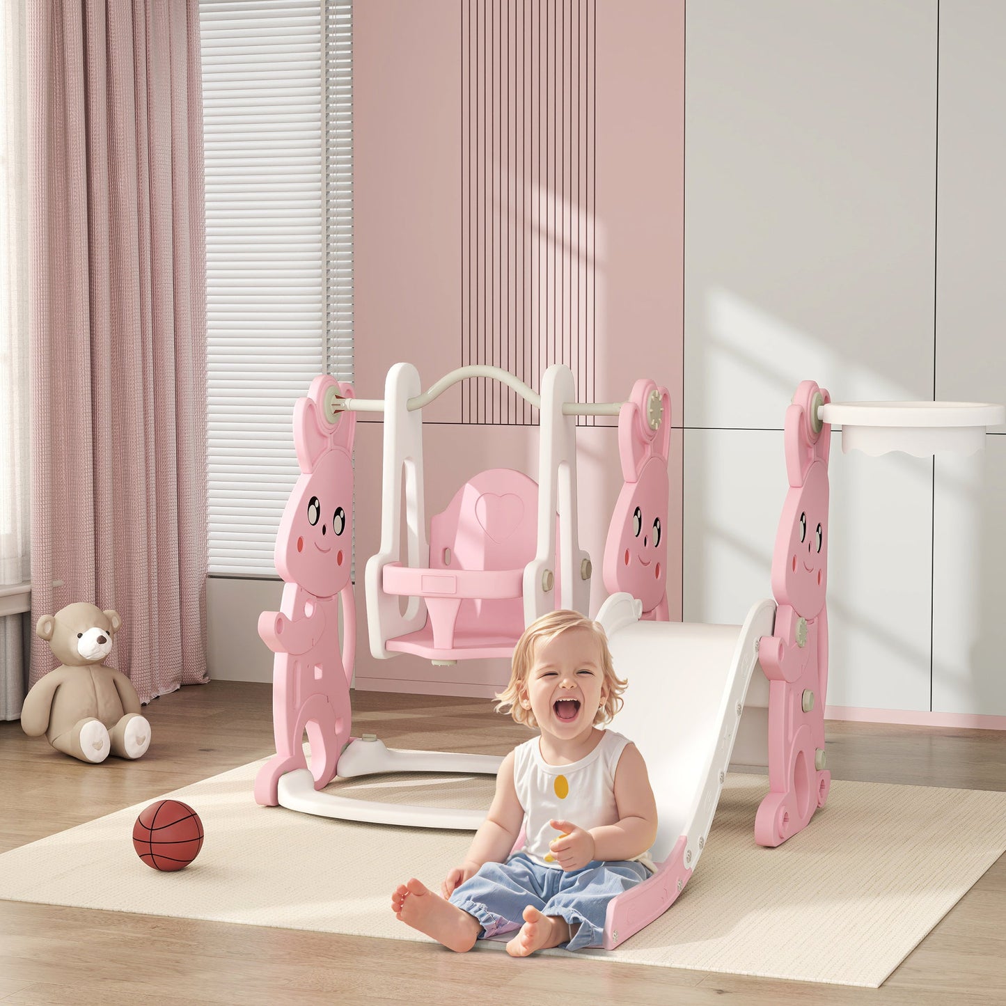 Rabbit-Themed Playground Set - Safe Fun for Kids - Slide, Swing & Climber