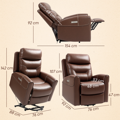 HOMCOM Overstuffed Riser and Reclining Chair with USB Ports, Remote