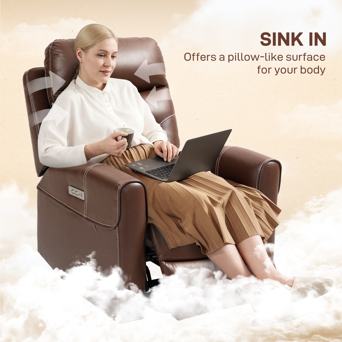 HOMCOM Overstuffed Riser and Reclining Chair with USB Ports, Remote