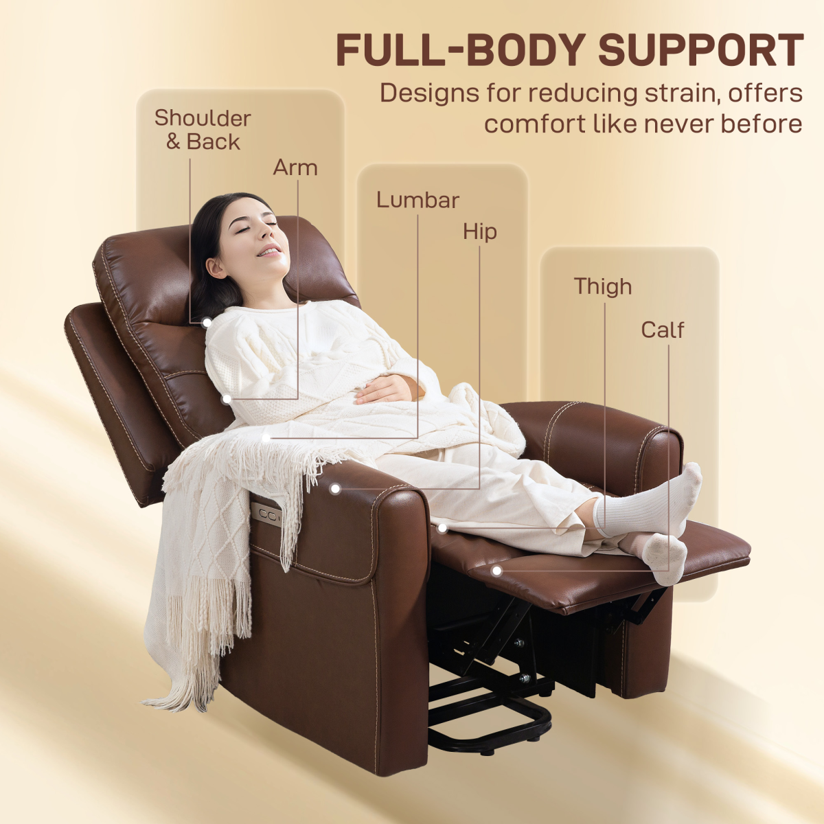 HOMCOM Overstuffed Riser and Reclining Chair with USB Ports, Remote