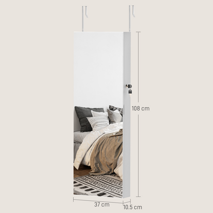 HOMCOM Door Hanging or Wall Mounted Jewellery Cabinet w/ Mirror Black Lining