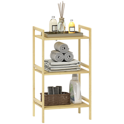 HOMCOM 3-Tier Bamboo Bathroom Storage Shelf with Adjustable Rack