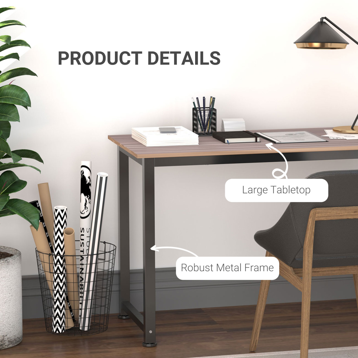 HOMCOM Computer Desk Dining Table Writing Table with Metal Frame