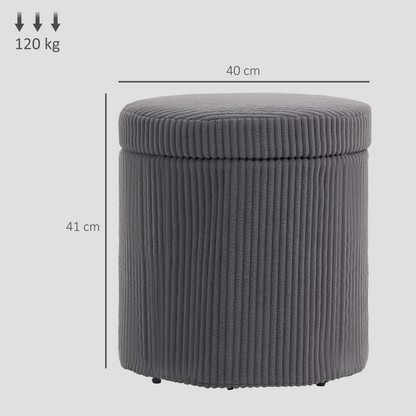 HOMCOM Round Storage Ottoman with Lid, Vanity Stool with Storage