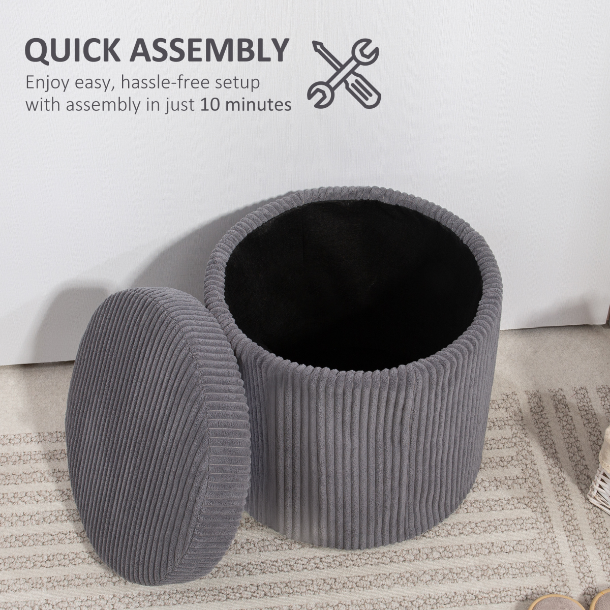 HOMCOM Round Storage Ottoman with Lid, Vanity Stool with Storage