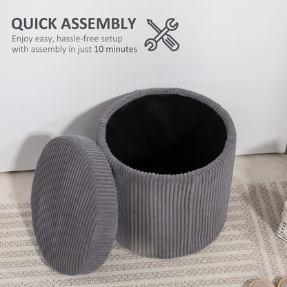 HOMCOM Round Storage Ottoman with Lid, Vanity Stool with Storage