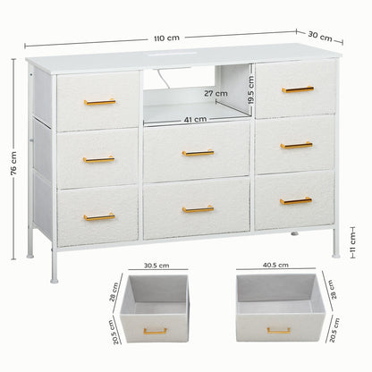 HOMCOM Boucle Chest of Drawers, 2 USB & 2 AC Ports, 8 Drawers Dresser
