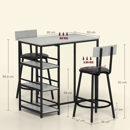 Elegant Light Grey Dining Set - Space-Saving Table and Chairs