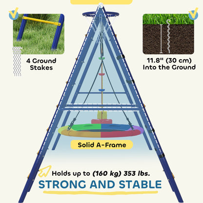 AIYAPLAY 6 in 1 Kids Swing Set with 3 Swings, Climbing Net and Ladder
