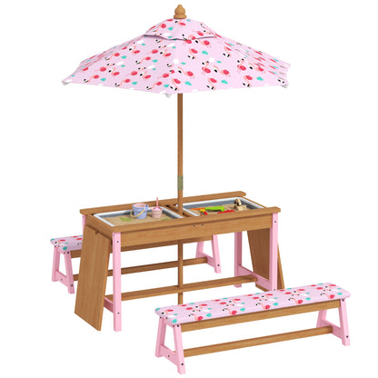 AIYAPLAY Kids Picnic Table, Wooden Children Garden Table and Bench Set, Pink
