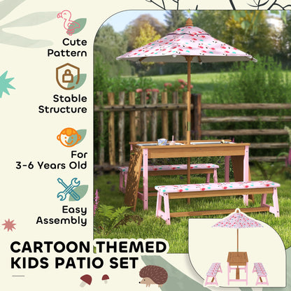 AIYAPLAY Kids Picnic Table, Wooden Children Garden Table and Bench Set, Pink