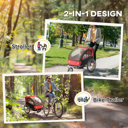 HOMCOM 2 Seat Bike Trailer with 5 Point Harness, for 18+ Months, Red