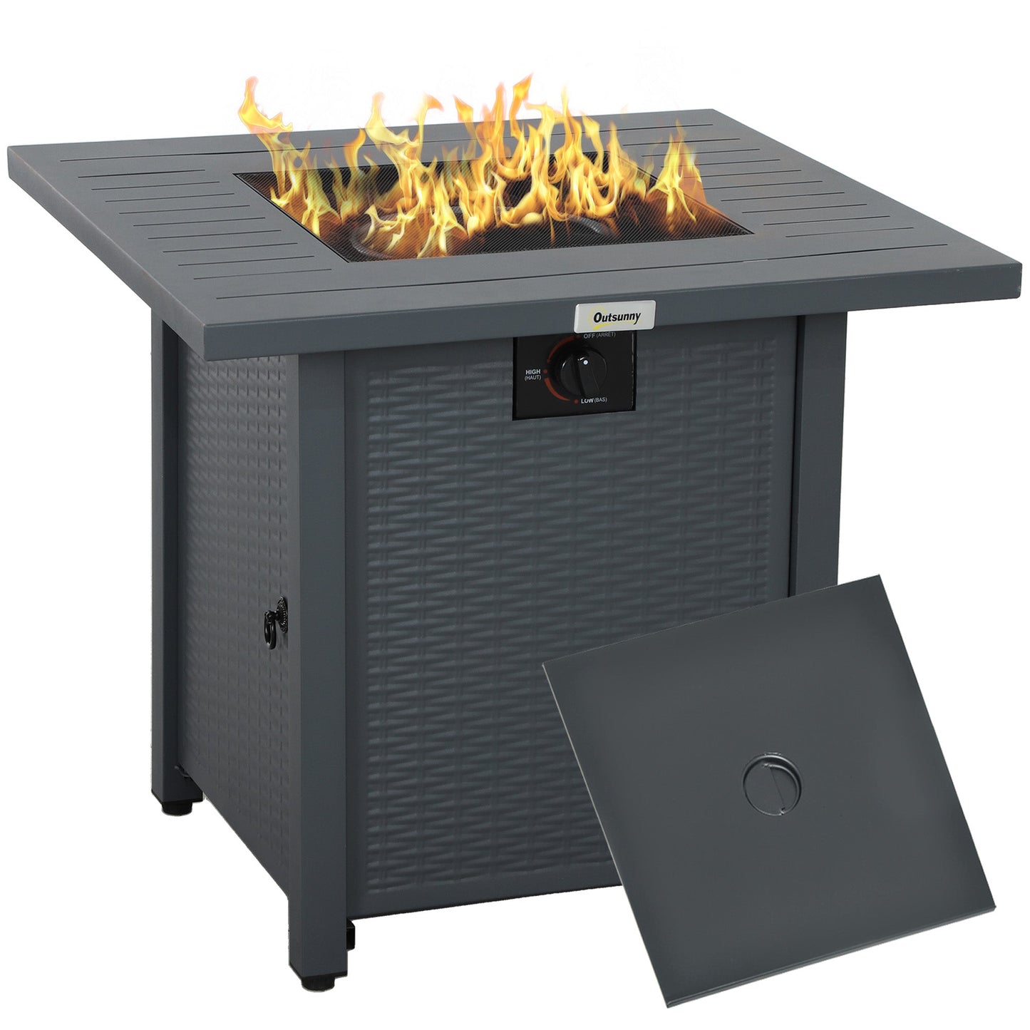 Outsunny 40,000 BTU Gas Firepit Table with Protective Cover, Grey