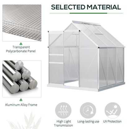 Outsunny Polycarbonate Walk-in Garden Greenhouse w/ Sliding Door Silver Tone