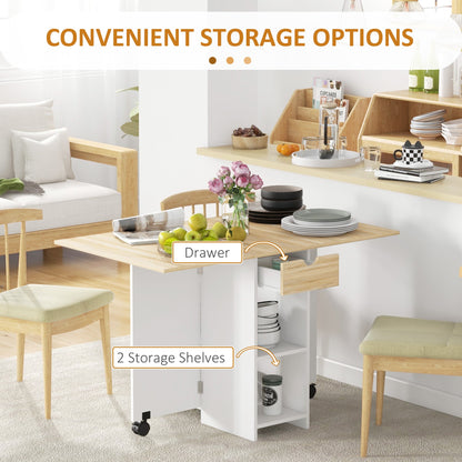 HOMCOM Foldable Dining Table, Drop Leaf Table with Storage for Kitchen, Oak