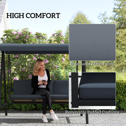 Outsunny 3 Seater Garden Swing Chair with Adjustable Canopy, Dark Grey