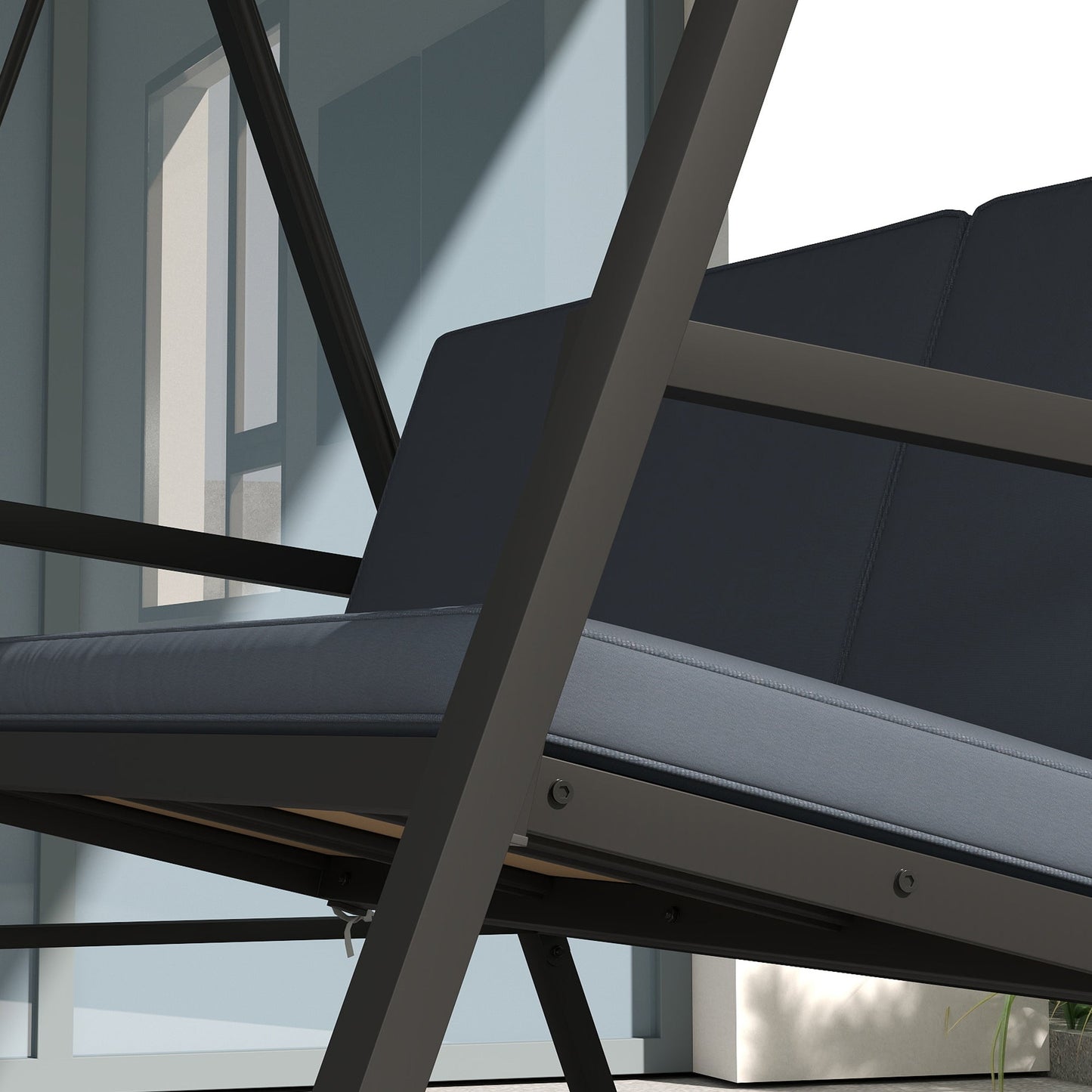 Outsunny 3 Seater Garden Swing Chair with Adjustable Canopy, Dark Grey