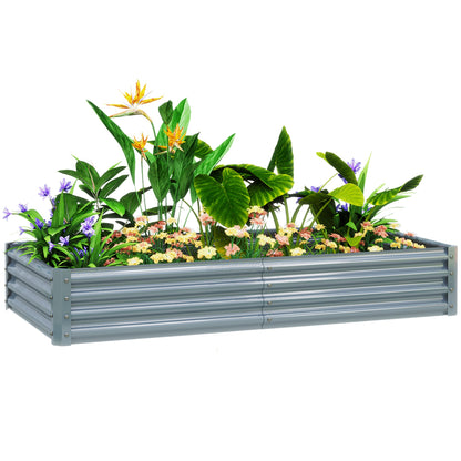 Outsunny Galvanised Raised Garden Bed, 180x90x30cm Raised Bed, Silver