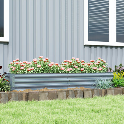 Outsunny Galvanised Raised Garden Bed, 180x90x30cm Raised Bed, Silver