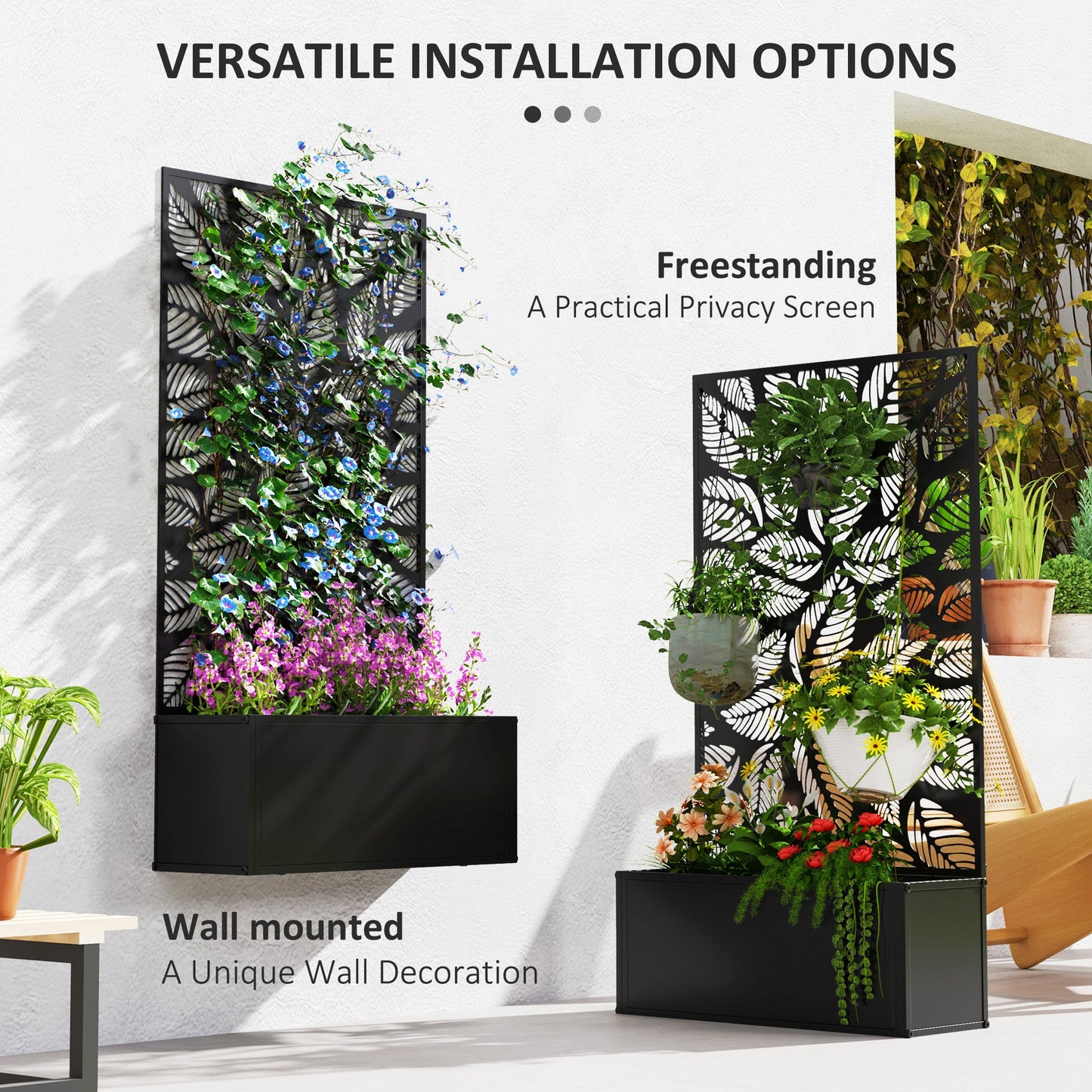 Outsunny Metal Raised Garden Bed with Trellis, Outdoor Elevated Planter Box