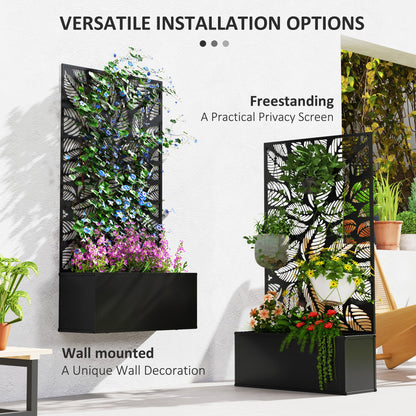 Outsunny Metal Raised Garden Bed with Trellis, Outdoor Elevated Planter Box