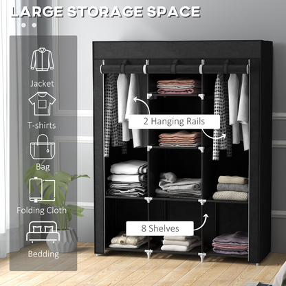 HOMCOM Fabric Portable Wardrobe with 8 Shelves 2 Hanging Rails