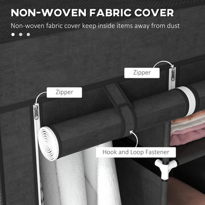 HOMCOM Fabric Portable Wardrobe with 8 Shelves 2 Hanging Rails