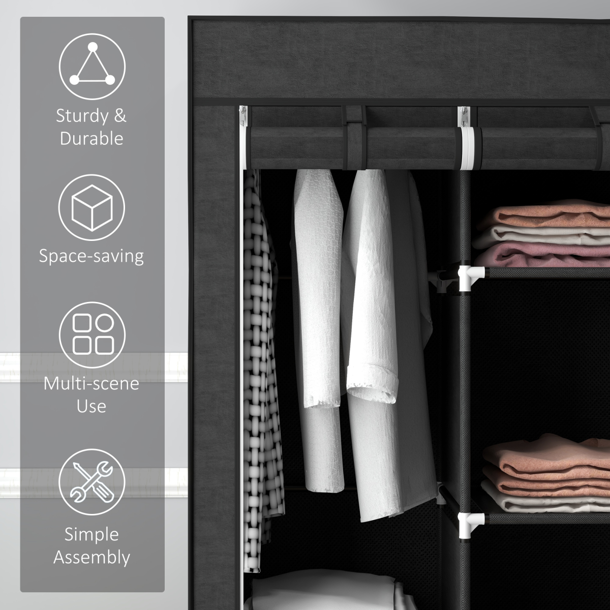 HOMCOM Fabric Portable Wardrobe with 8 Shelves 2 Hanging Rails