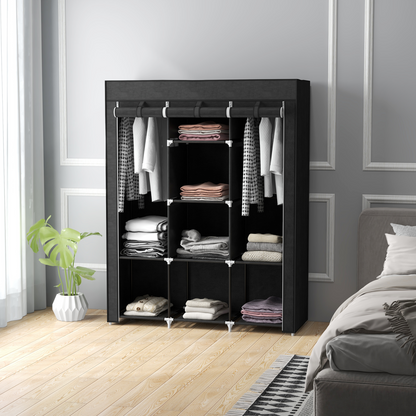 HOMCOM Fabric Portable Wardrobe with 8 Shelves 2 Hanging Rails